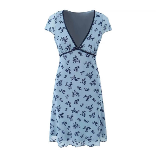 Deep v blue floral dress - Image 5