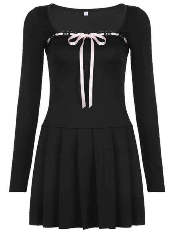 Ribbon bow girly black dress